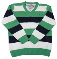 Zeleno-bílo-tmavomodrý pruhovaný svetr Tommy Hilfiger