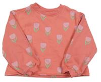 Korálová crop mikina s tulipánky H&M