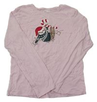 Světlerůžové pyžamové triko s lenochodem s vánočním motivem H&M