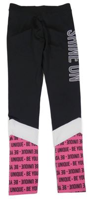 Černo-bílo-růžové sportovní legíny s nápisy F&F