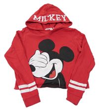 Červená crop mikina s Mickey a pruhy a kapucí H&M