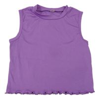 Fialový žebrovaný crop top s kroucenými lemy 
