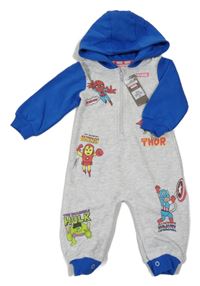 Světlešedo/melírovano-modrá tepláková kombinéza s Avengers a kapucí PRIMARK