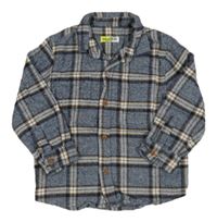 Modro-bílo-béžová kostkovaná flaušová košile 