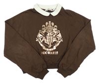 Tmavohnědá crop mikina s erbem - Harry Potter a límečkem H&M