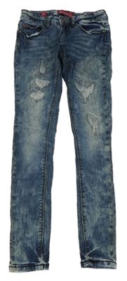 Modré melírované skinny rifle s prošoupáním 
