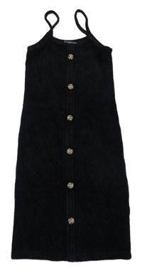 Černé žebrované sametové šaty s knoflíky Denim Co.