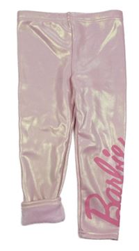Růžové metalické zateplené legíny s nápisem - Barbie Primark