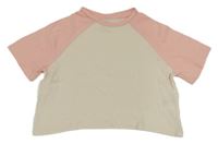 Světlebéžovo-růžové crop tričko H&M