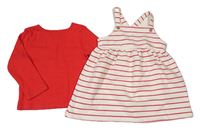 2set - Smetanovo-červené teplákové laclové šaty + červené žebrované body Primark