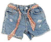 Světlemodré riflové kraťasy s prošoupáním a páskem se srdíčky Denim Co.