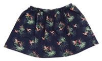 Tmavomodrá lehká sukně s květinami a kolibříky H&M