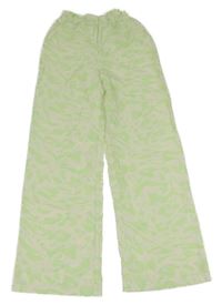 Bílo-limetkové vzorované lehké culottes kalhoty H&M