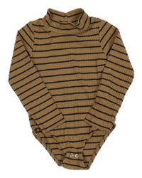 Béžovo-černé pruhované žebrované body s rolákem Zara