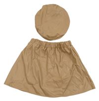 2 set - hnědá koženková sukně + koženkový baret shein