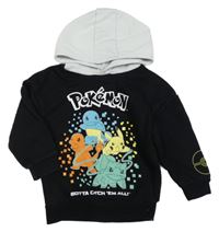 Černo-bílá mikina s Pokémony a kapucí 