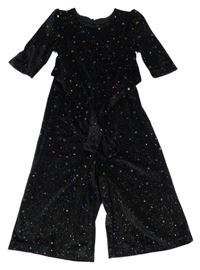 Černý třpytivý sametový kalhotový culottes overal s hvězdičkami a zavazováním St. Bernard