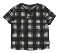 Nové - černo-bílo-růžové kostkované šifonové crop tričko New Look
