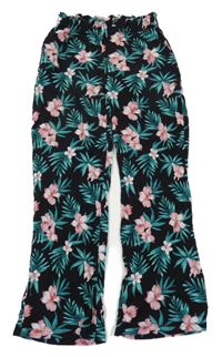 Černé culottes kalhoty s květy C&A vel. 182