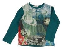 Tmavozelené triko s vesmírem H&M