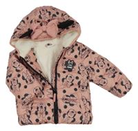Růžová šusťáková zimní bunda s Minnie a kapucí Disney