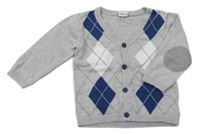 Šedo-modro-bílý károvaný propínací svetr H&M
