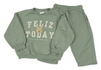 2Set - Zelená mikina s mápisem a králíkem + tepláky Zara
