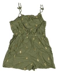 Khaki lehký kraťasový overal s ananasy H&M