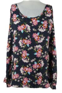 Dámský tmavomodrý květovaný halenkový top Primark
