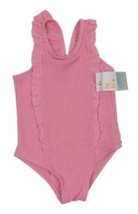 Nové - Růžové vzorované jednodílné plavky s volánky primark