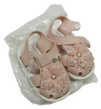 Nové - Světlerůžové gumové sandály s květem vel. 20