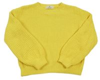 Žlutý žebrovaný žinylkový oversize svetr H&M