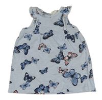 Světlemodro-bílé pruhované bavlněné šaty s motýly a volánky H&M