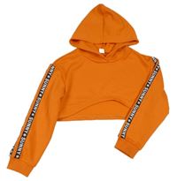 Oranžová crop mikina s nápisy a kapucí Shein