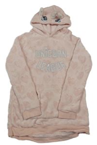 Světlerůžová chlupatá dlouhá mikina s nápisem a kapucí - jednorožec H&M
