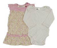 2Set - Smetanovo-světlerůžové šaty s větvičkami s jablíčky + bílé body Ergee