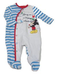 Bílo-modrý pruhovaný overal s Mickeym 