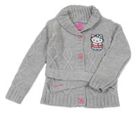 Šedý propínací svetr s Hello Kitty a páskem Sanrio