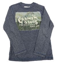Tmavomodré melírované triko s nápisem H&M