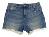 Modré riflové kraťasy s krajkou Denim Co.