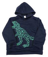 Tmavomodrá mikina s dinosaurem a kapucí Shein