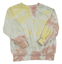 Bílo-růžovo-žlutá batikovaná mikina Primark