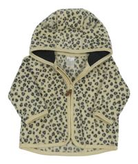 Smetanovo-šedá leopardí fleecová propínací mikina s kapucí H&M
