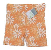 Nové- Oranžovo-bílé květované elastické kraťasy Primark