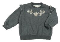 Šedá melírovaná mikina s výšivkou květin H&M