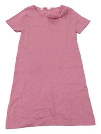 Růžové třpytivé svetrové šaty s mašlí H&M