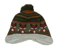 Khaki-oranžová vzorovaná čepice s liškou Pusblu vel. 42/43