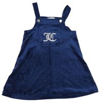 Tmavomodré třpytivé plyšové šaty s kapsou s písmenky JUICY COUTURE