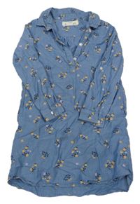Modré květované košilové šaty riflového vzhledu H&M