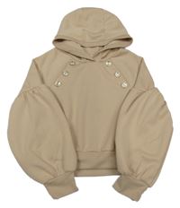 Béžová mikina s gombíky a balonovými rukávy a kapucí River Island